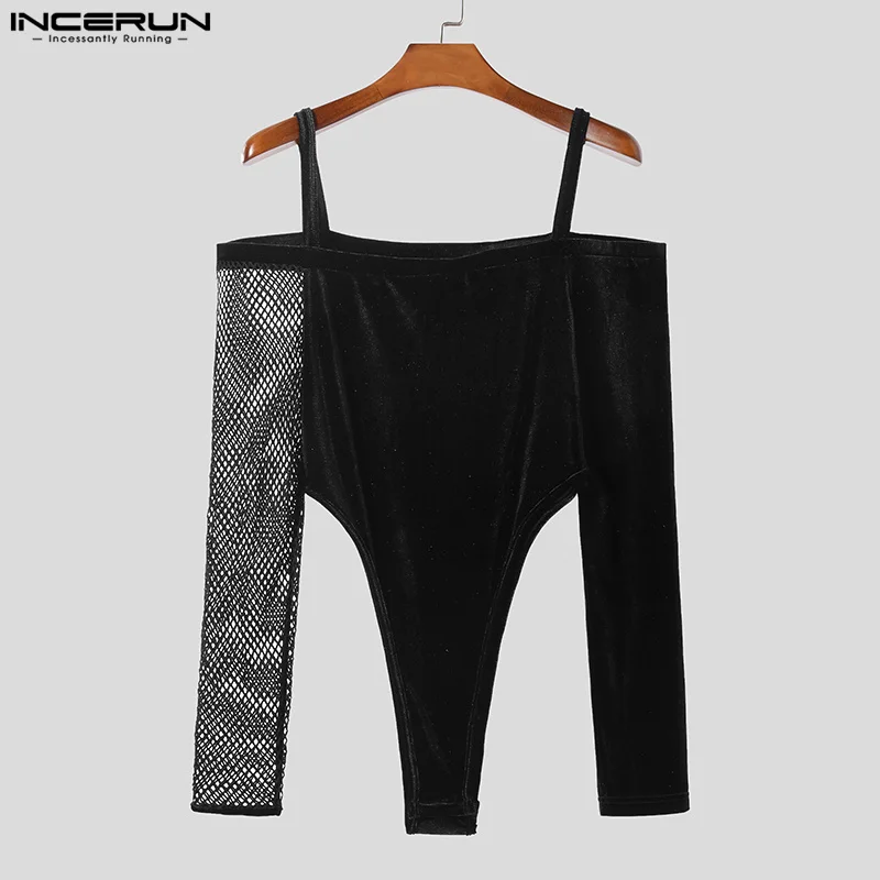 INCERUN 2024 Sexy Style New Men Homewear Fashion Solid All-match Bodysuits Handsome Male Digging Mesh Long Seeved Jumpsuit S-5XL