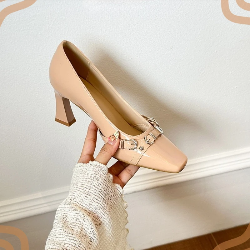 Fashion Women's Shoes Exquisite Buckle Square Toe High Heels for Woman Elegant Office Work Shoes Designer Shoes Zapatos De Mujer