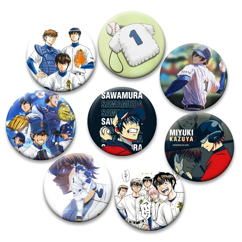 Insignia de estilo de dibujos animados, cómics de béisbol, broches Ace de diamantes en decoración para mochila, alfileres redondos Sawamura Eijun, accesorios para regalos