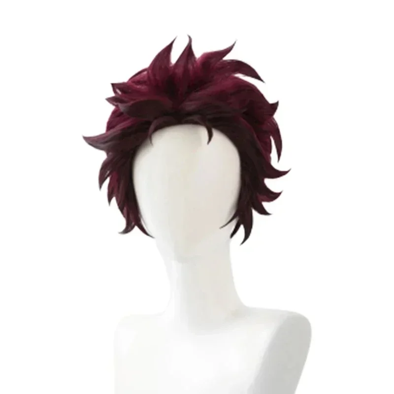Anime character Kamado Tanjiro high-quality rose net synthetic chestnut red heat-resistant wig, cosplay matching wig.