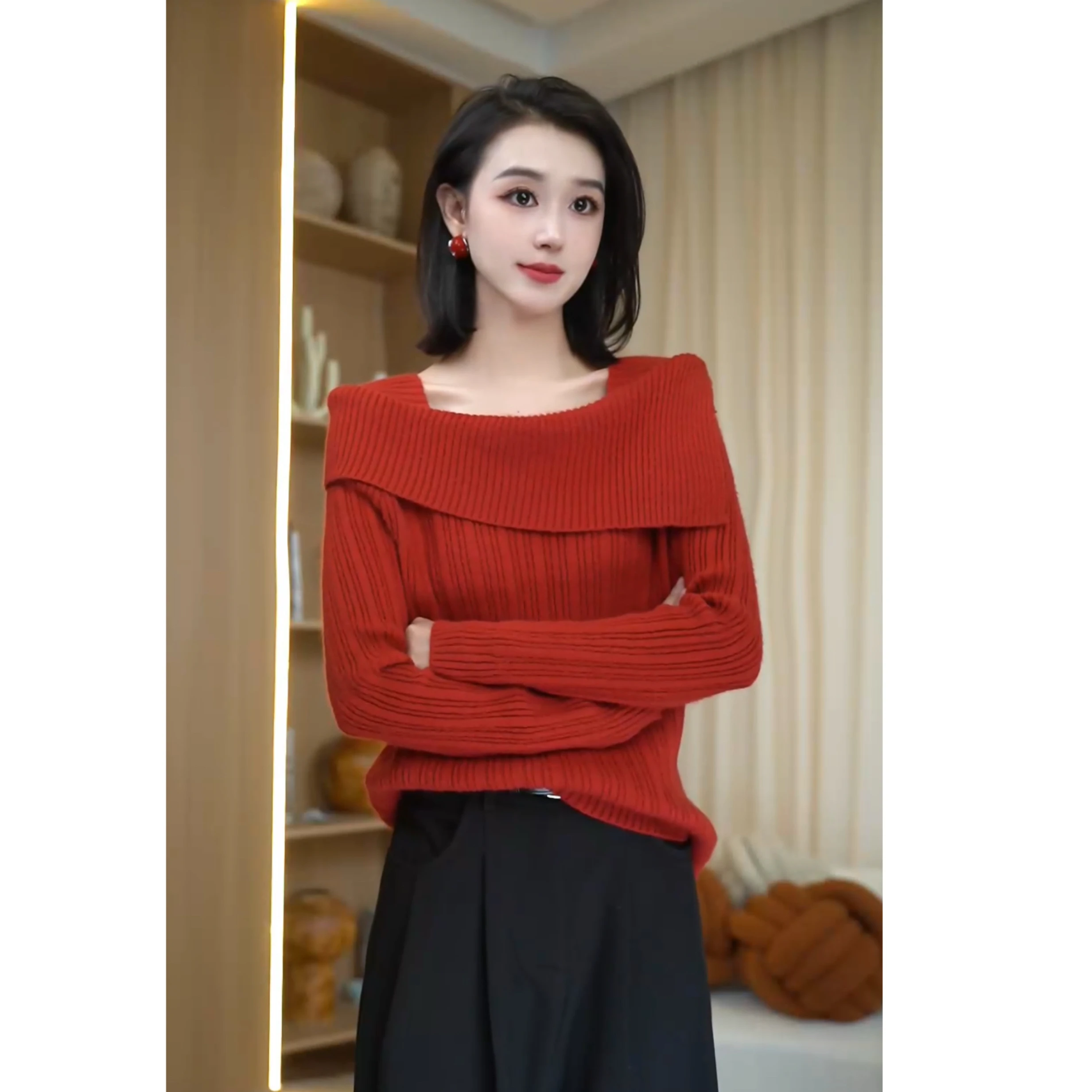 Suéter de Mujer de Punto Hoado para Otoño e Invierno, Ajustado en los Hombros, de una Pieza, Cómodo, Cálido, de Manga Larga...