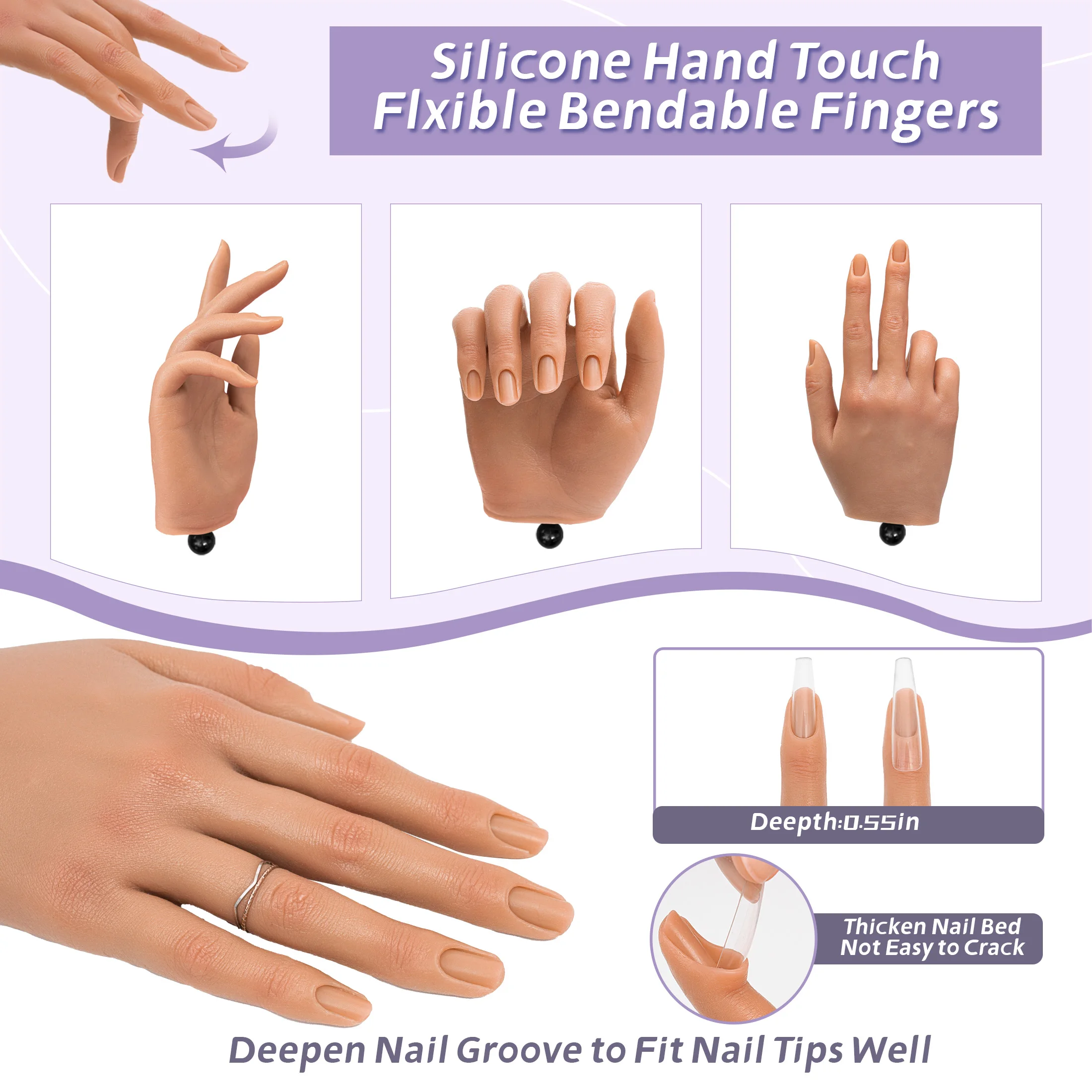 Veikmv Practice Hand for Acrylic Nails, 1:1 Silicone Flexible Fingers, Reusable Nail Training Hand, Halloween Gift Kit