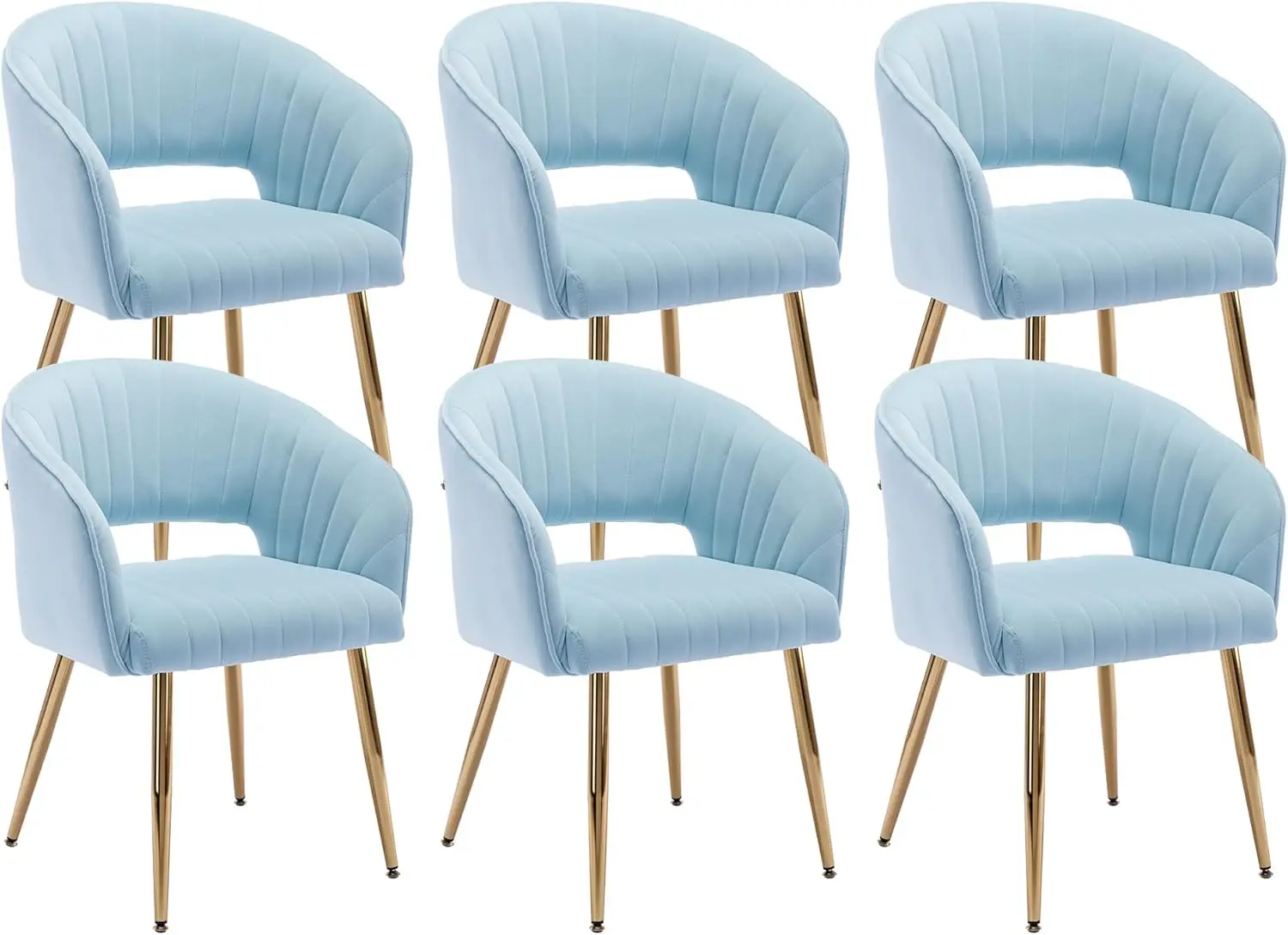 

Modern Accent Dining Chair Set of 6 Upholstered Velvet Dining Chairs with Hollow-backed Tufted Side Chairs Baby Blue