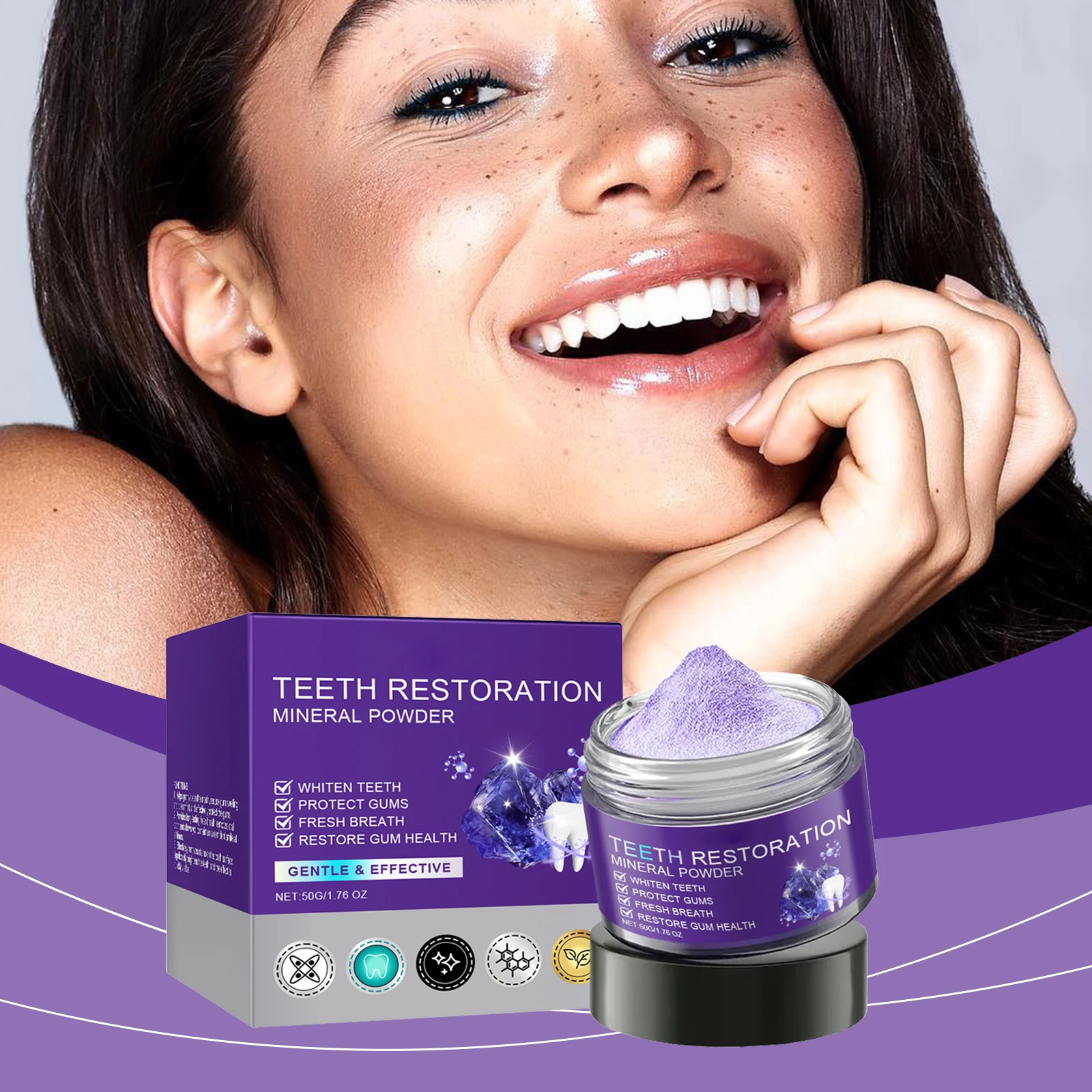 

Purple Powder for Teeth Restoration Dental Tartar Remover Gum Repair Treatment Fresh Breath Mint Clean Teeth Whitening Powder