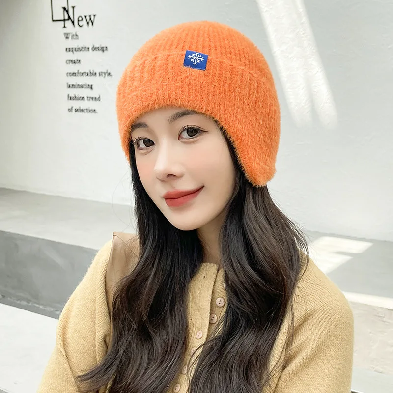 Soft Warm Winter Hats For Women Faux Fur Knitted Hat Outdoor Ears Protection Plush Beanie Bonnet Fashion Street Hip Hop Cap