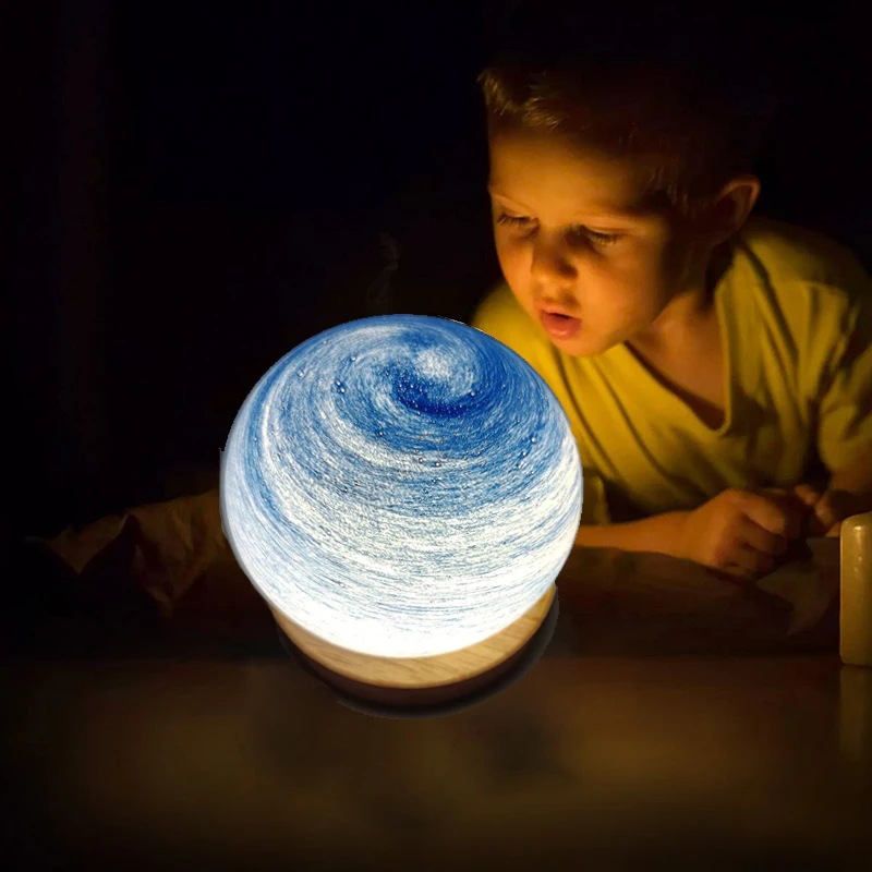 3D Planet Crystal Ball LED Night Light Moon Galaxy USB Night Light Bedroom Bedside Atmosphere Table Decoration Lamp