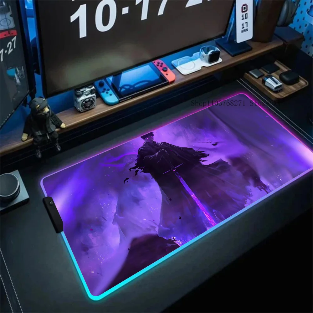 Purple Blade Warrior Mousepad XXL RGB Gaming Mouse Pads HD Black Gamer Accessories Large LED