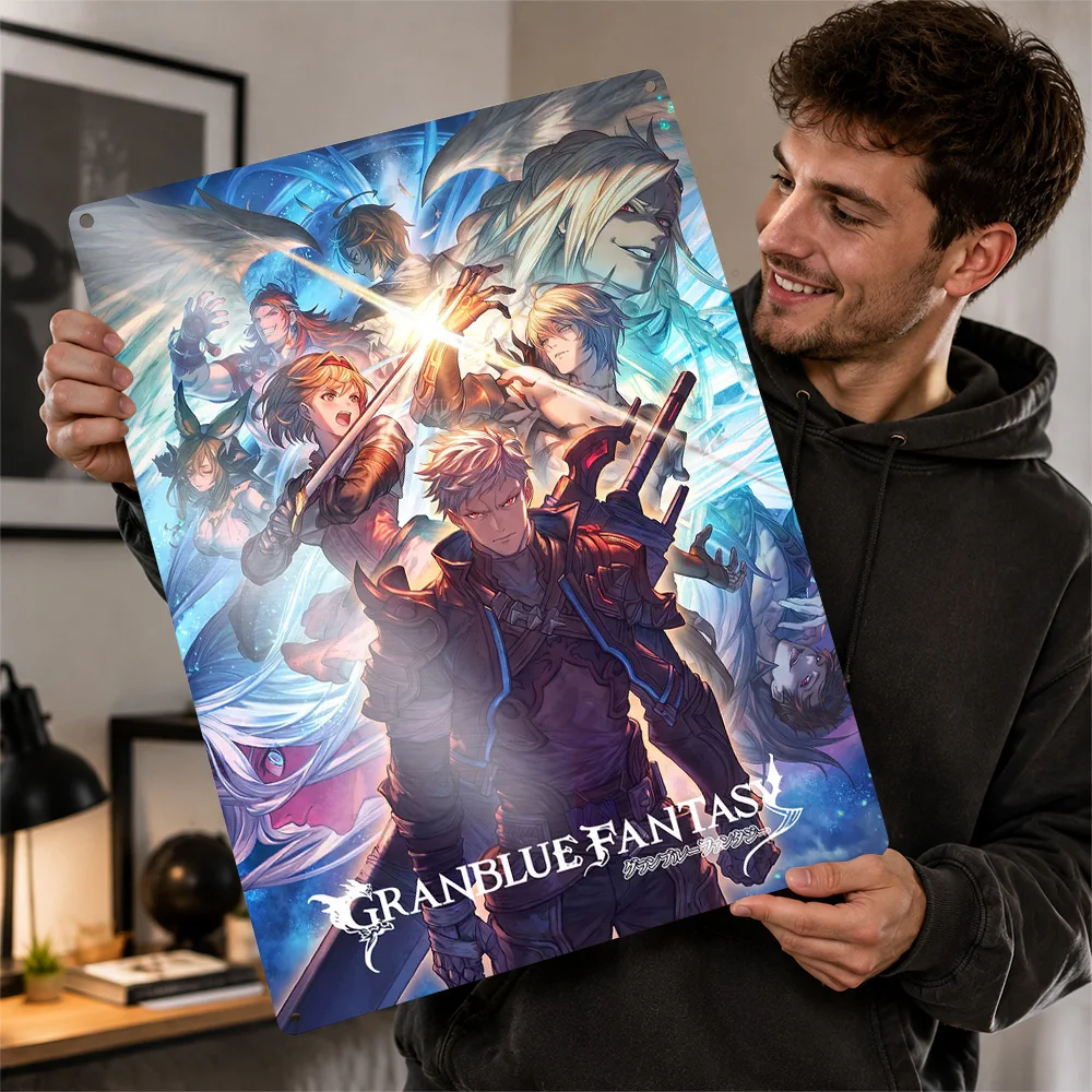 Granblue Fantasy Character Ensemble Textured Poster Customized Metal Tin Sign Celestial Glow Style Wall Art Chosen By Dreamers