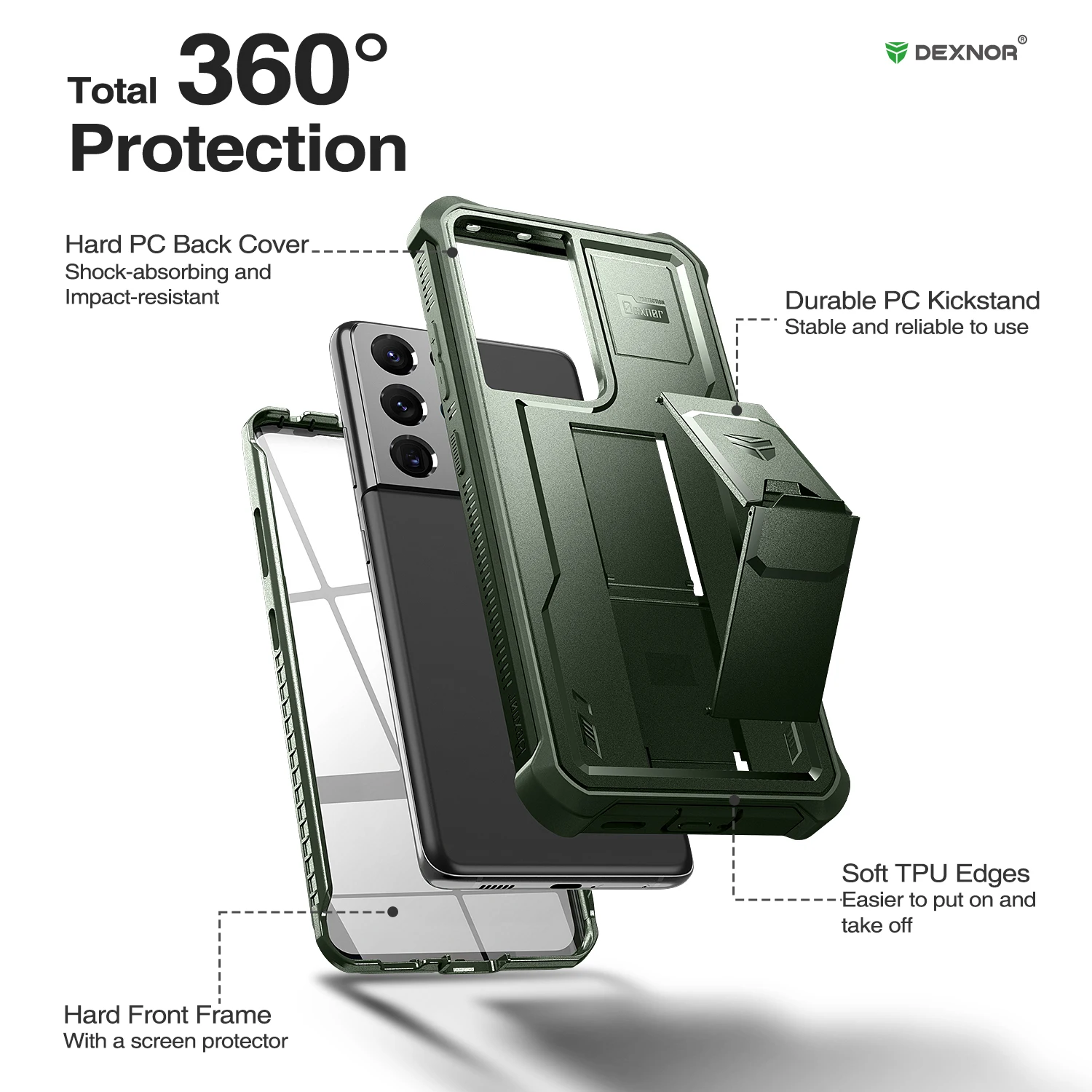 For Samsung Galaxy S21 Ultra 5G Case Full Body Bumper Military Grade Armor Shockproof Shell Cover with Built in Screen Protector