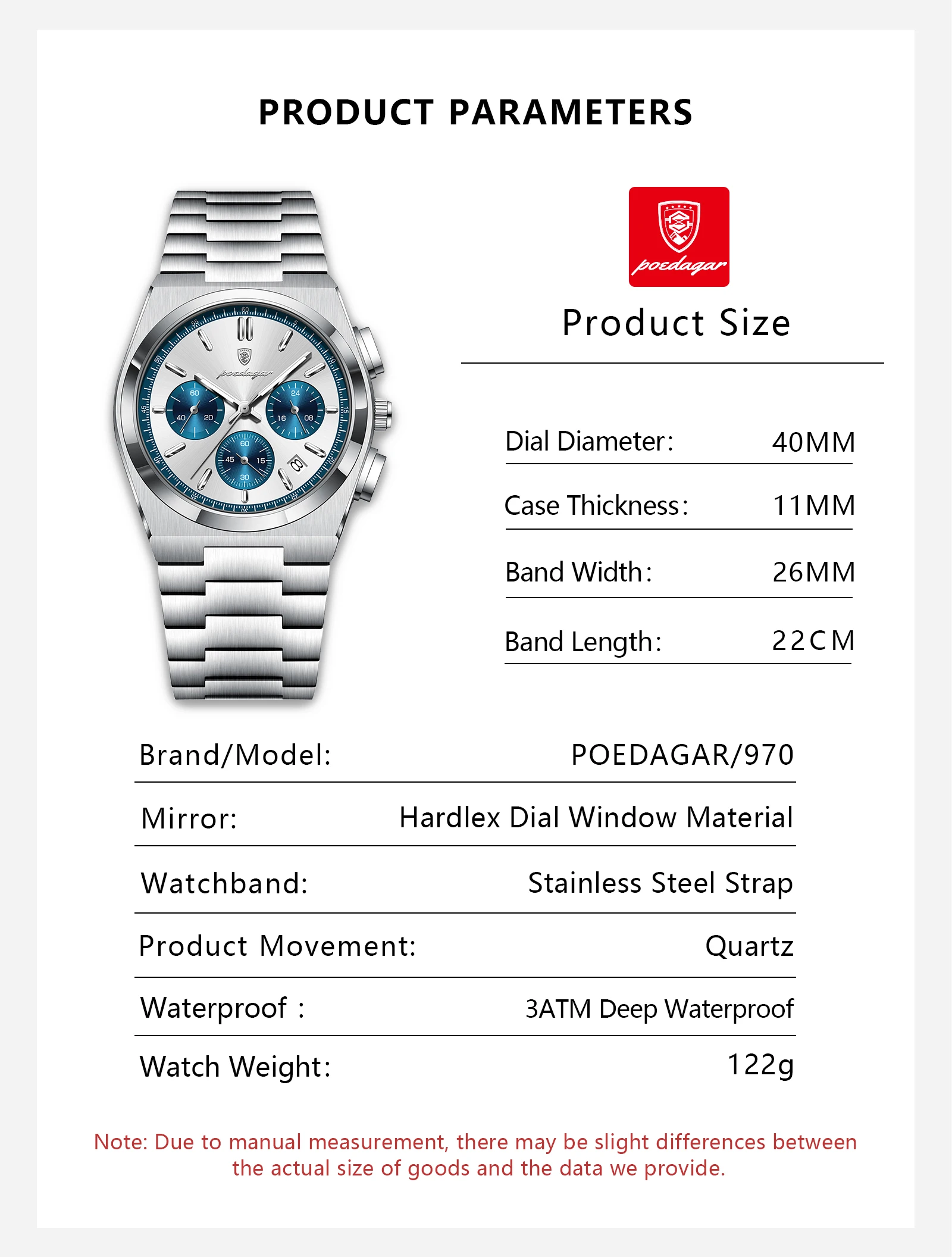 POEDAGAR Top Mode Mann Armbanduhr Chronograph Datum Edelstahl Business Männer Uhr Wasserdicht Leucht männer Quarz Uhren – Detail 9