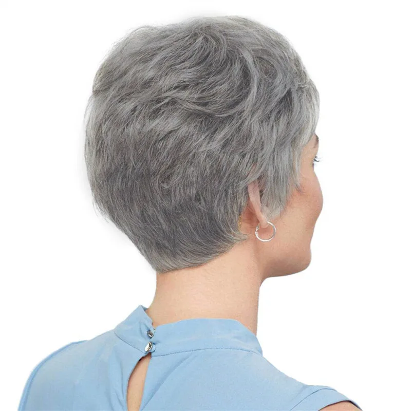 Hair Extensions Synthetic Gray White Old Woman Wigs Natural Breathable Head Cover Ladies Short Curl Wig Hat