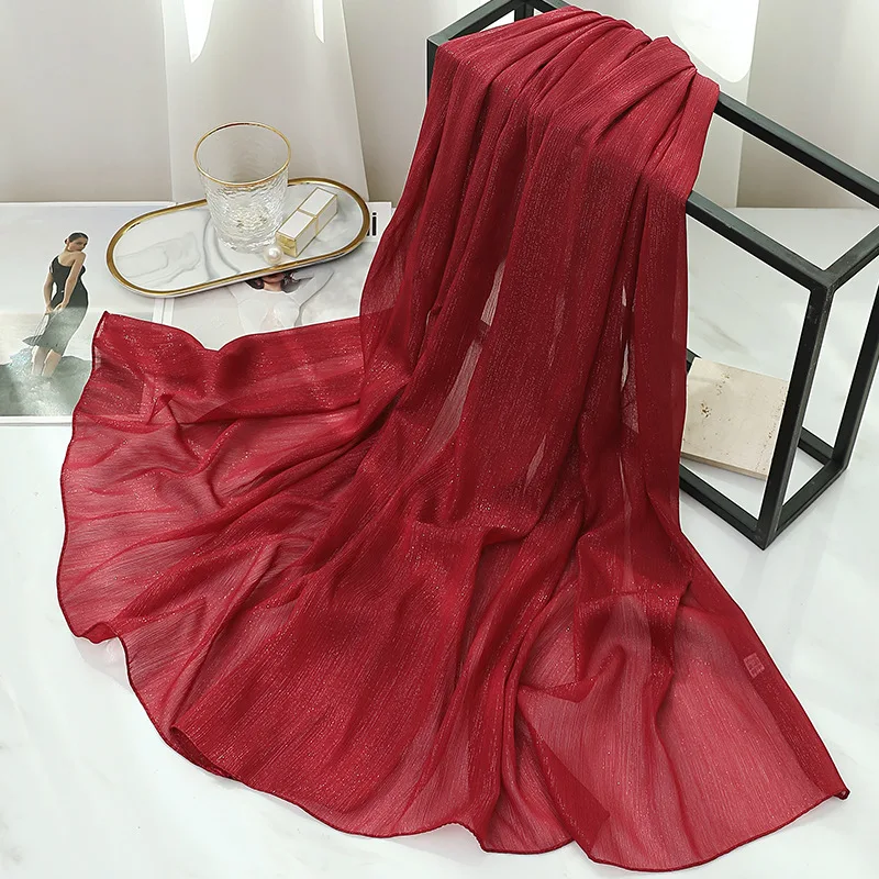 Women Thin Silk Scarf Solid Southeast Asian Headscarf Large Travel Shawl Versatile Textured Chiffon Scarf Wrap Poncho Hijabs