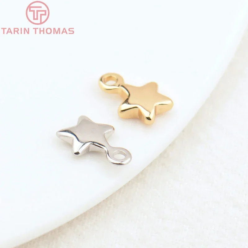 (1815)20PCS 7x10MM Hole 1.5MM 24K Gold Color Plated Brass Small Star Charms High Quality Diy Jewelry Accessories