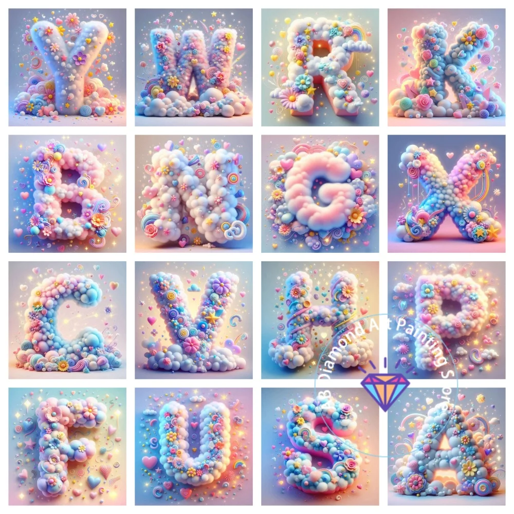 

Cloud Flower Letter AB Diamond Painting Kit Square Round Diamond 5D DIY Mosaic Handmade Art Adult Exquisite Gift Home Decor