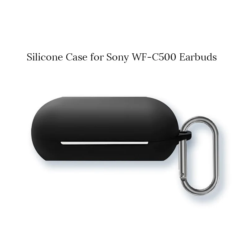 Silicone Compatibility Case for Sony WF-C500 Earphones Shockproof Soft Slim Protection Cover Earbuds with Carabiner