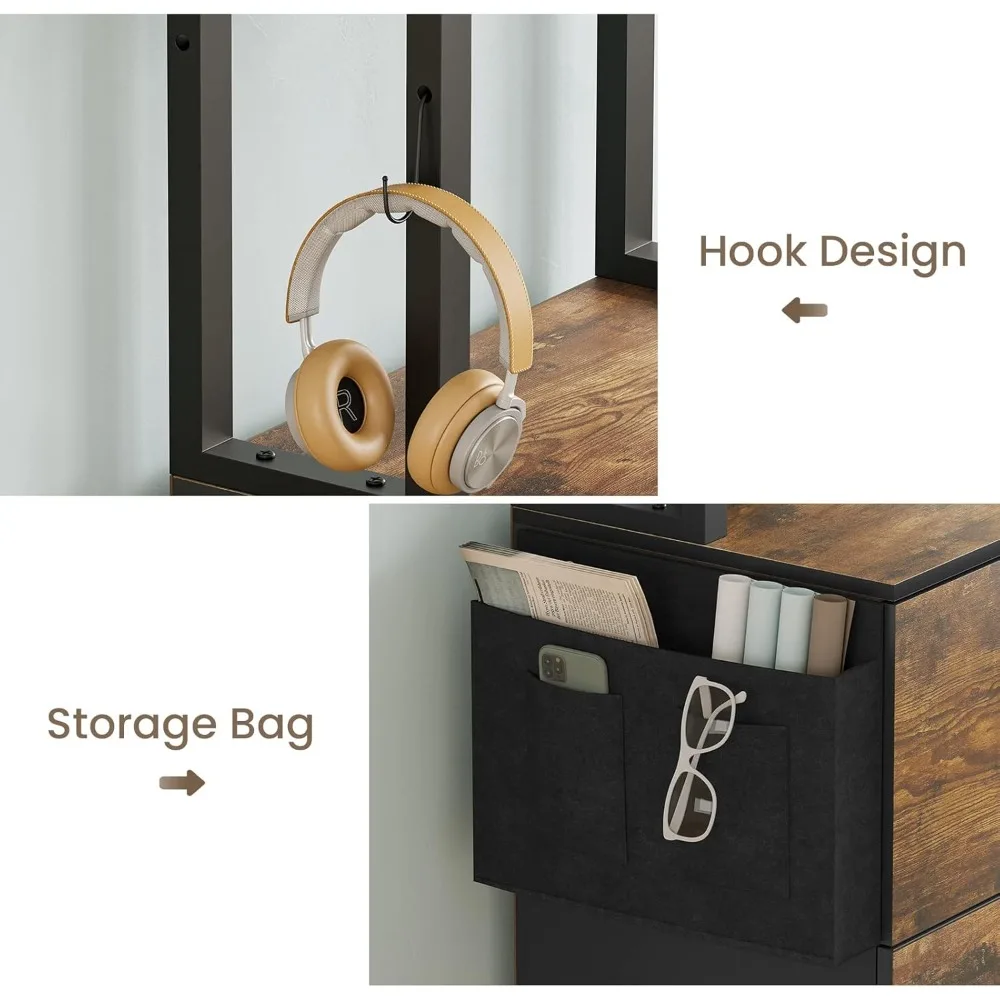 2 Drawer File Cabinet with Lock, Fits Letter, Legal, A4 Size, Hanging File Folders, Adjustable Storage Shelf and Hook, Rustic B