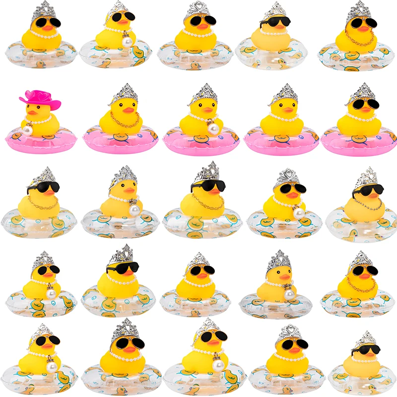 

Car Duck Decoration Dashboard Ornament Rubber Duck Decoration Rubber Accessories with Pearl Necklace Crown Jeeps Duck