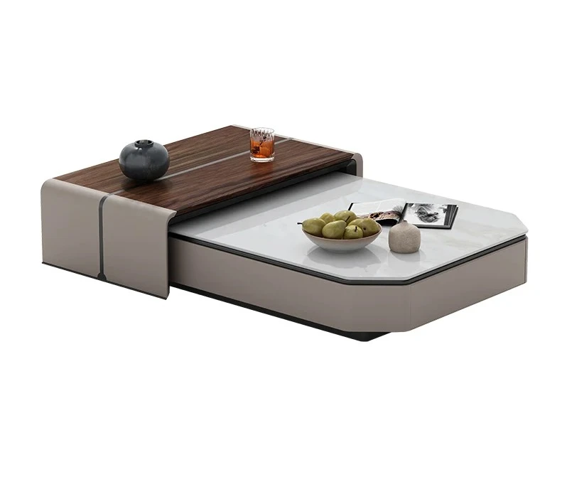 

Oriental solid wood coffee table large flat-floor villa living room high-end original marble coffee table movable