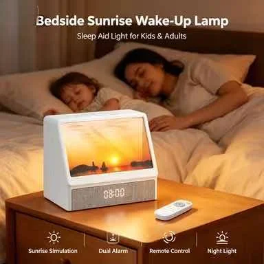 Sunrise Wake‑Up Light Alarm Clock, Bedside Sunset Simulation Night Lamp Sleep Aid for Kids Adults Family Bedroom