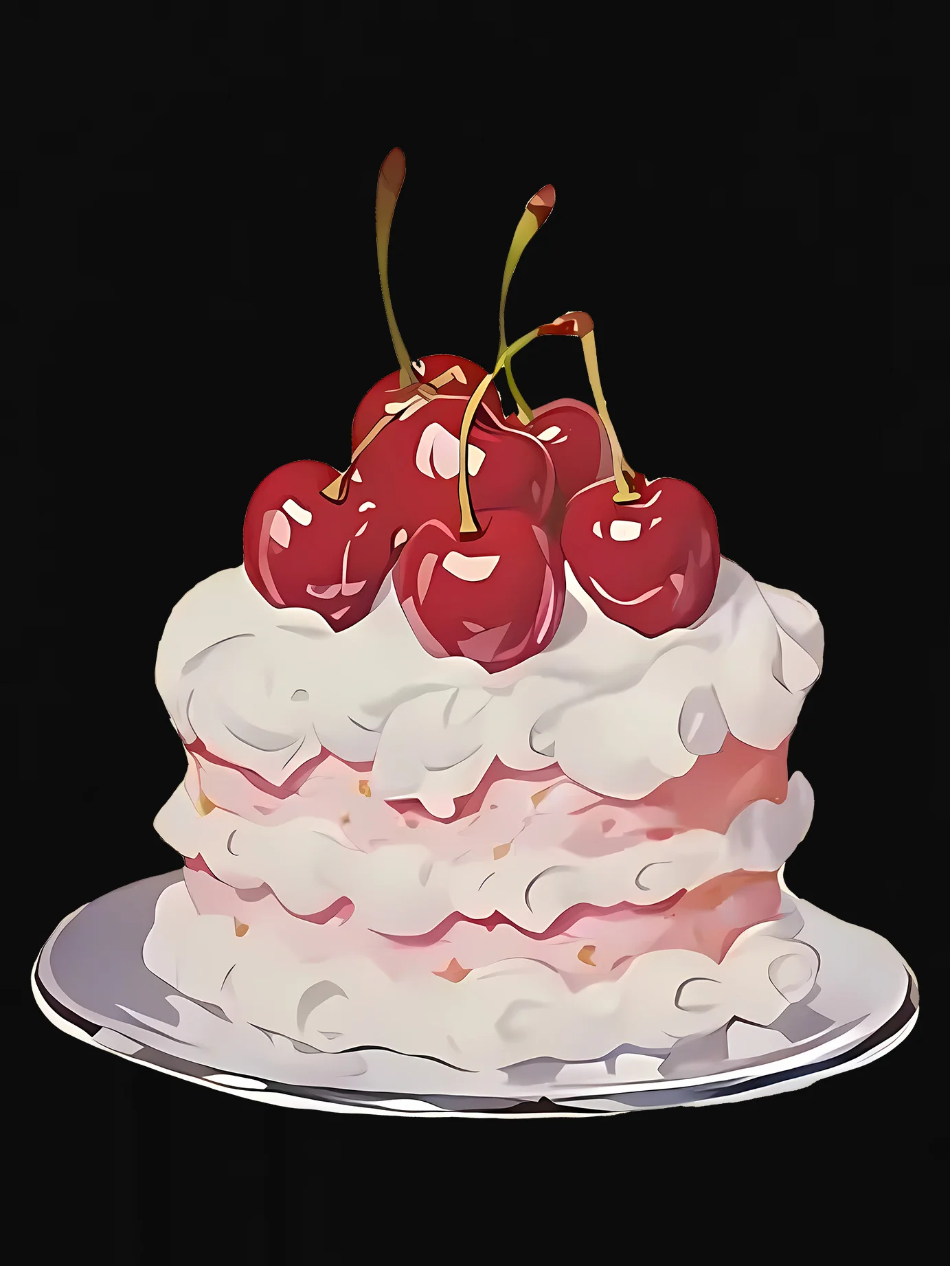 เสื้อผ้าไซส์ใหญ่สำหรับผู้หญิง สไตล์ฮาราจูกุ แขนสั้น ลายเค้กเชอร์รี่ คอกลม แขนสั้นลำลอง สไตล์สปอร์ต คอกลมแขนสั้น