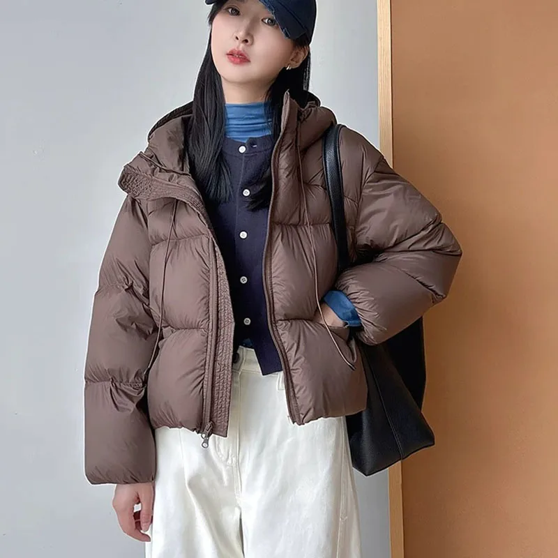 คุณภาพสูงParkerผู้หญิงลงเสื้อแจ็คเก็ต 2025 ฤดูหนาวใหม่Warm Hoodedสไตล์หนาเป็ดสีขาวลงสั้นผู้หญิงลงเสื้อH434