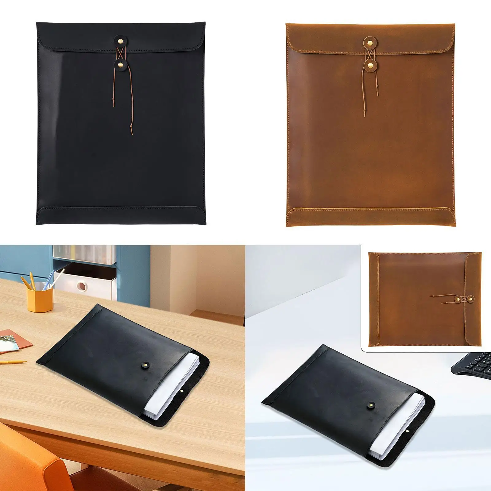 PU Leather File Folder A4 PU Leather Portfolio Document Holder A4 Business Briefcase for Home Family Travel Teaching Business