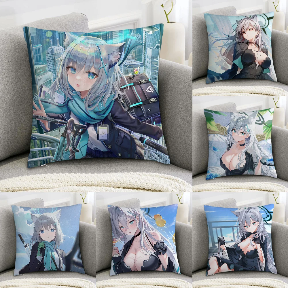 

S-Sunaookami Shiroko Pillow Case Sofa Decorative Home Double-sided Print Plush Square Throw Pillow Covers Cushion Decor Cover