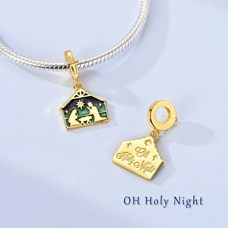 

925 Sterling Silver Charms Bead CZ Zircon Golden Nativity Jesus Dangle Fit Original Bracelet DIY Women Jewelry Gift