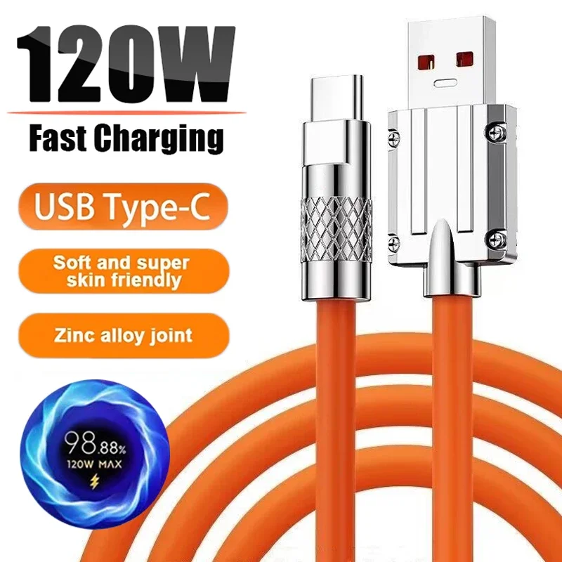 3PCS 120W Super Fast Charge Type-C Liquid Silicone Cable Quick Charge USB C Lines For Xiaomi Huawei Samsung USB Phone Data Wire