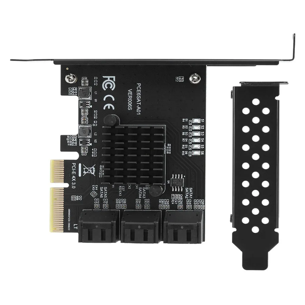6 Port PCI-E Expansion Card Adapter SATA3.0 6Gbps X4/x8/x16 Slot For ASMedia ASM1166 Chip Windows=Linux Profile Included