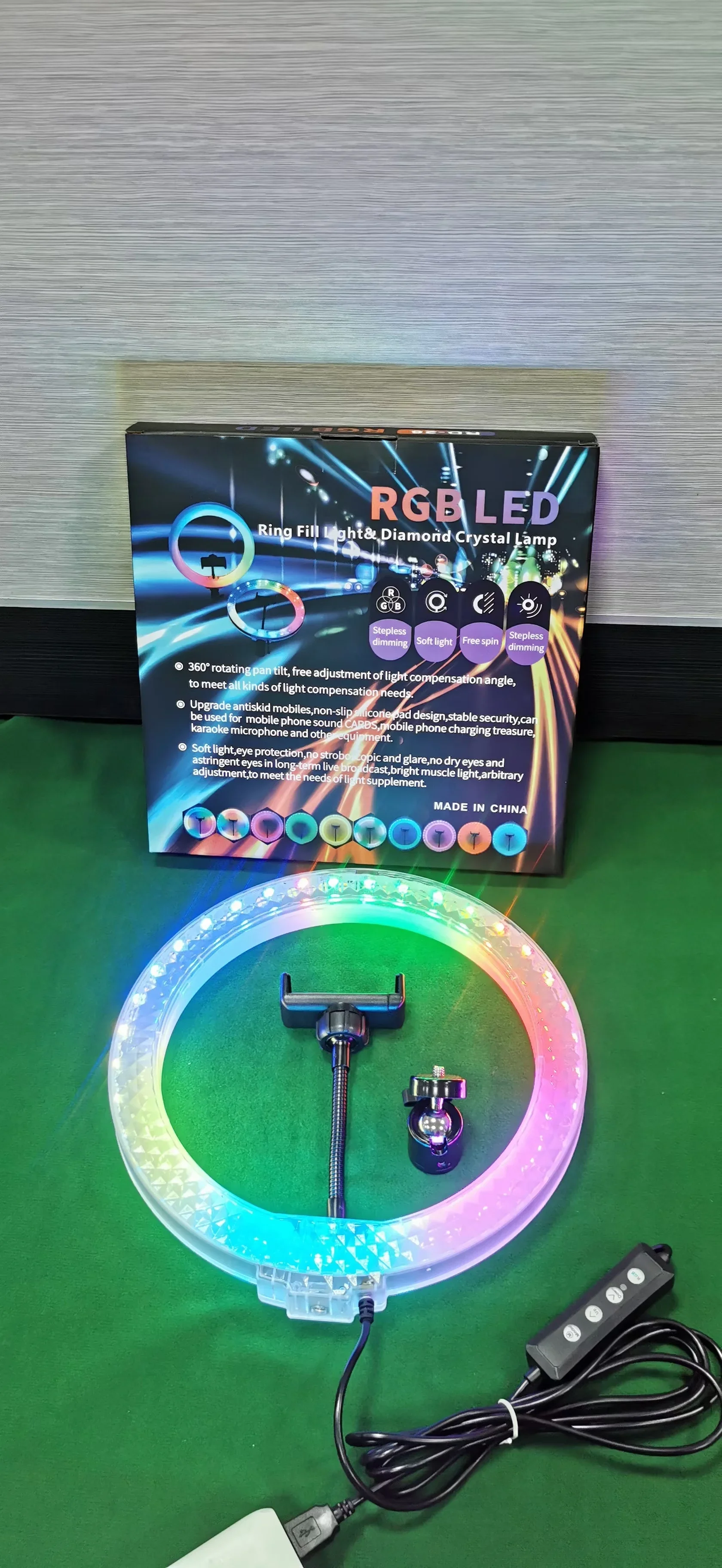 Extendable Tripod Stand with Phone Holder RGB 10 inch Selfie Ring Light Circle Crystal Fill Lights