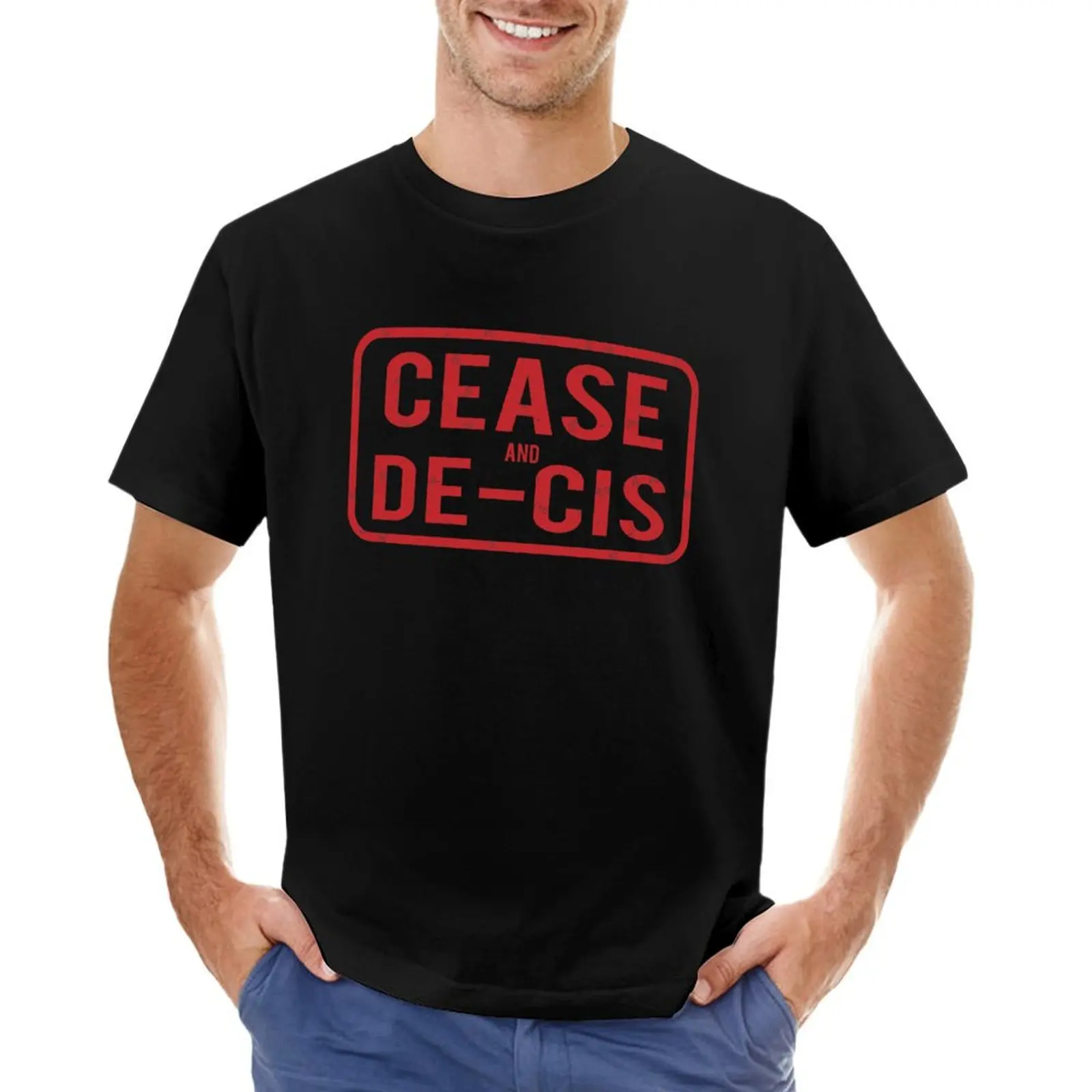 Transgender Pride Cease and De-Cis Stamp Sticker T-shirt blacks graphics mens t shirts casual stylish