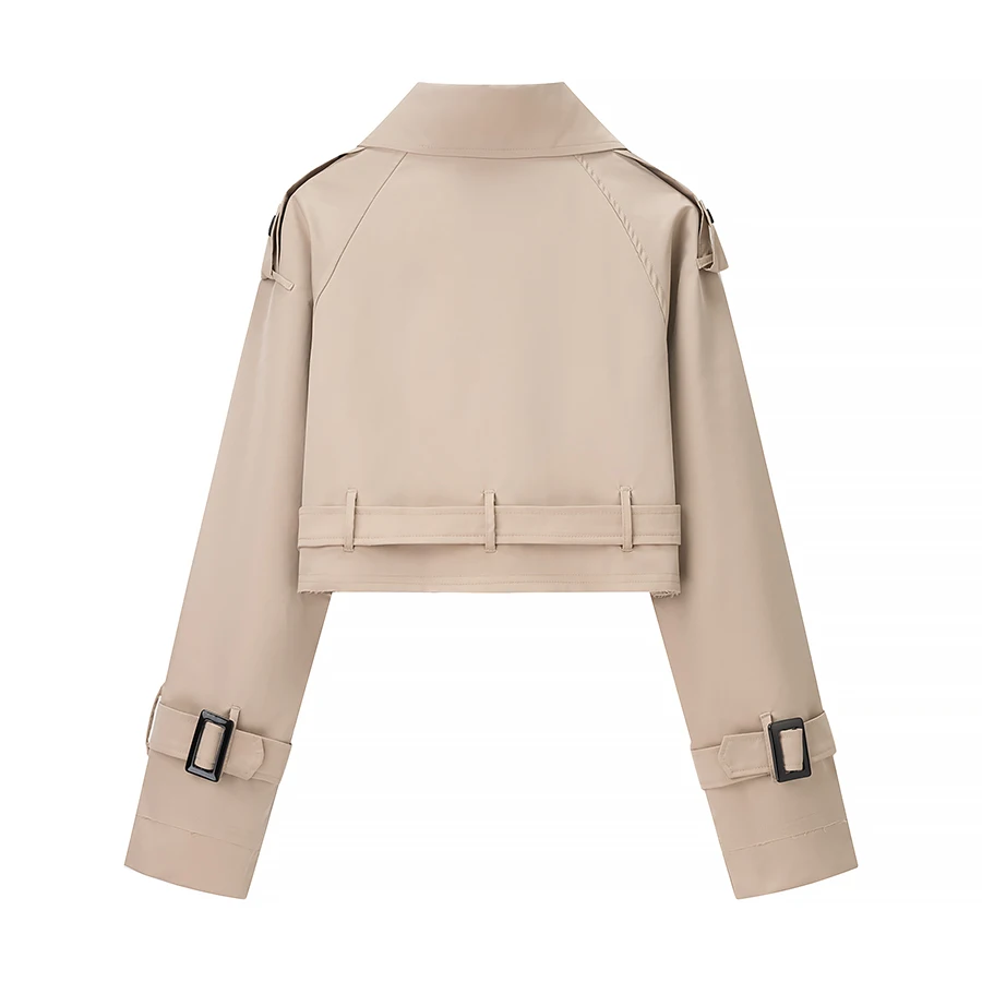 

Briti Sle ort Loose Coat Jaet Pure Color Waist Belt Decorated Women's Spring Commute Straight Cut Long Sve Coat