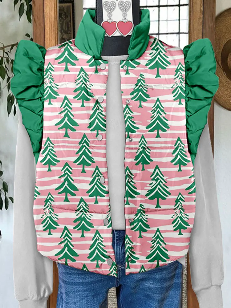 

Christmas Tree Striped Flying Sleeve Padded Vest