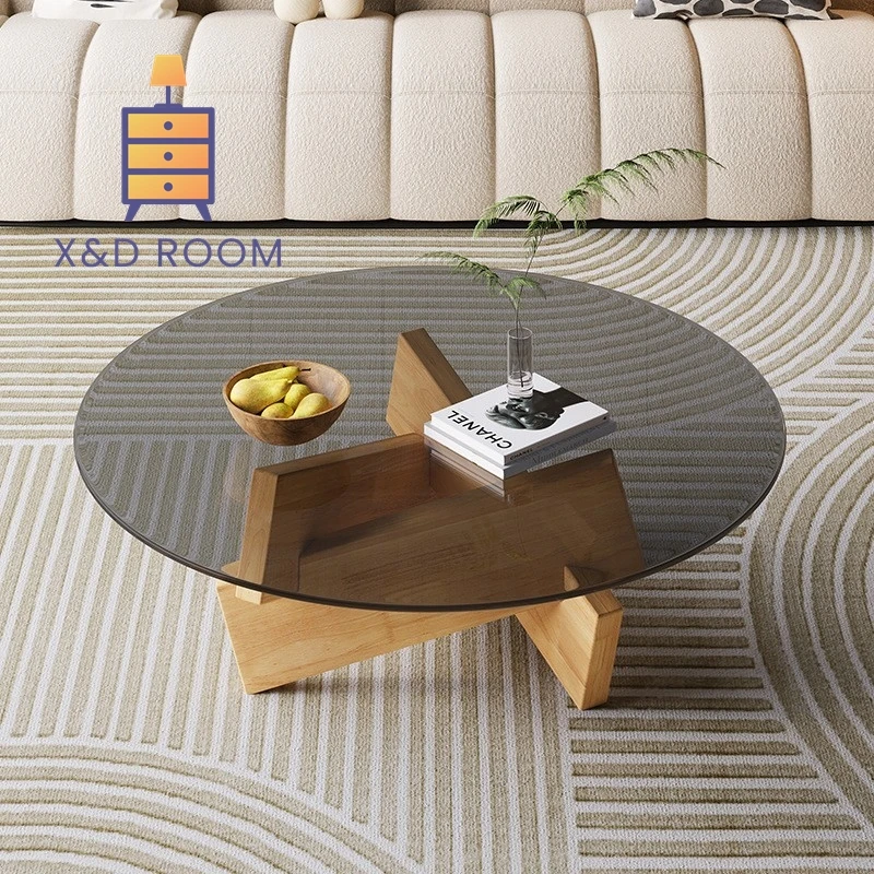 

XD Tempered Glass Solid Wood Coffee Table Living Room Small Household Modern Minimalist Creative Italian Minimalist Tea Table
