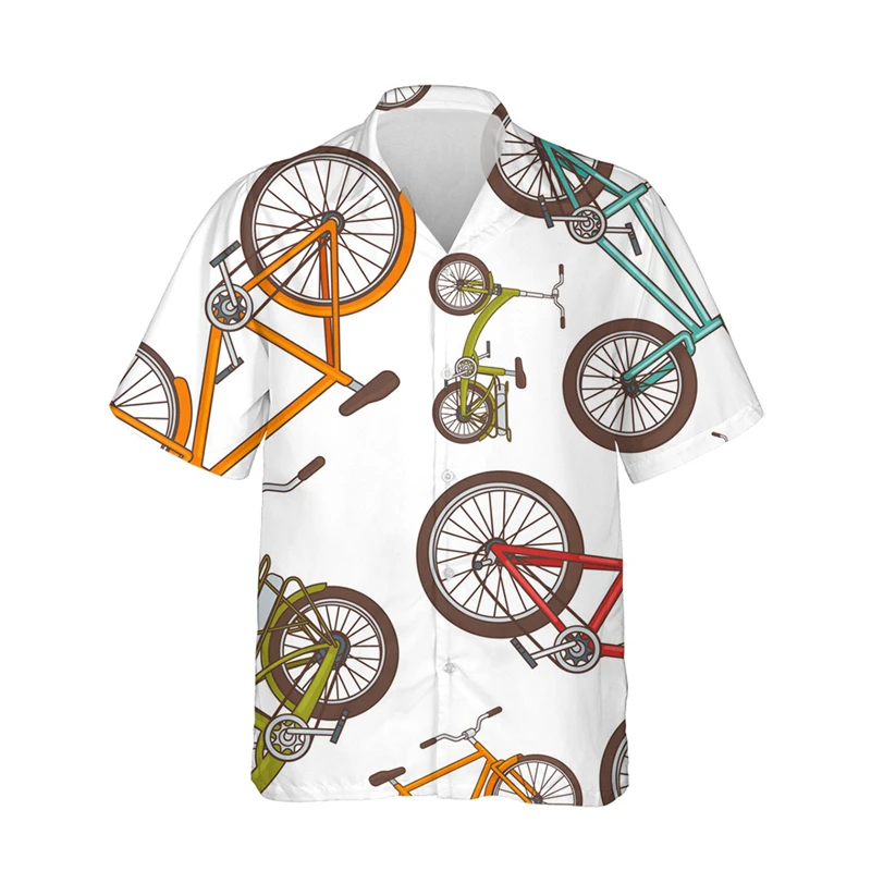 

New Summer Casual Men's Mountain Bike Pattern Series Lapel Short Sleeve Shirt 3D Print Shirts Breathable Large Size Clothing