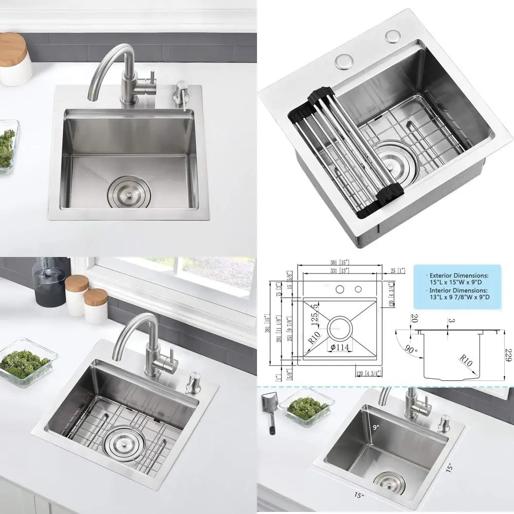 

15-дюймовая встраиваемая одинарная мойка из нержавеющей стали с разделочной доской для небольших кухонь и использования на улице