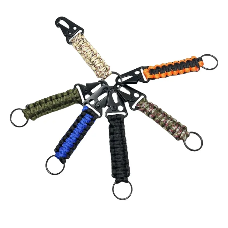 Outdoor Keychain Ring Camping Carabiner Military Paracord Cord Rope Camping Survival Kit Emergency Knot Bottle Opener Tools