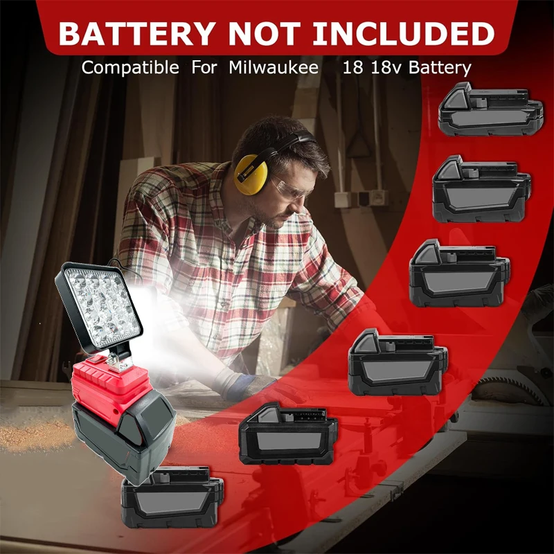 Emergency LED Work Light for Milwaukee 18V Li-ion Battery Super Bright Jobsite Light Portable Handheld Flashlight Flood Lights