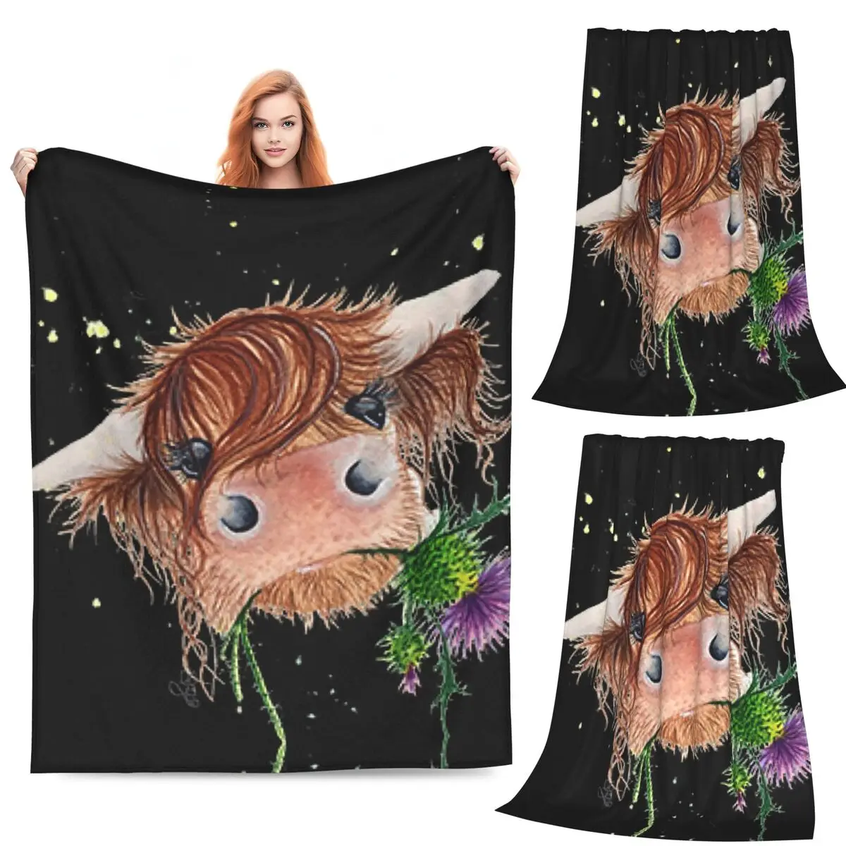 

Scottish Highland Cow Blankets Flannel Sofa Throw Blanket Breathable for Home Bedroom Travel Throws Bedspread Quilt