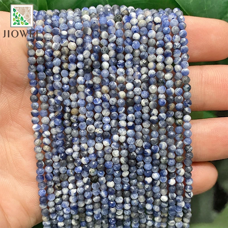 Natural Stone Faceted Dark Blue Sodalite Round Loose Beads 2mm/3mm DIY Jewelry Making for Bracelet Accessories 15'' Strand