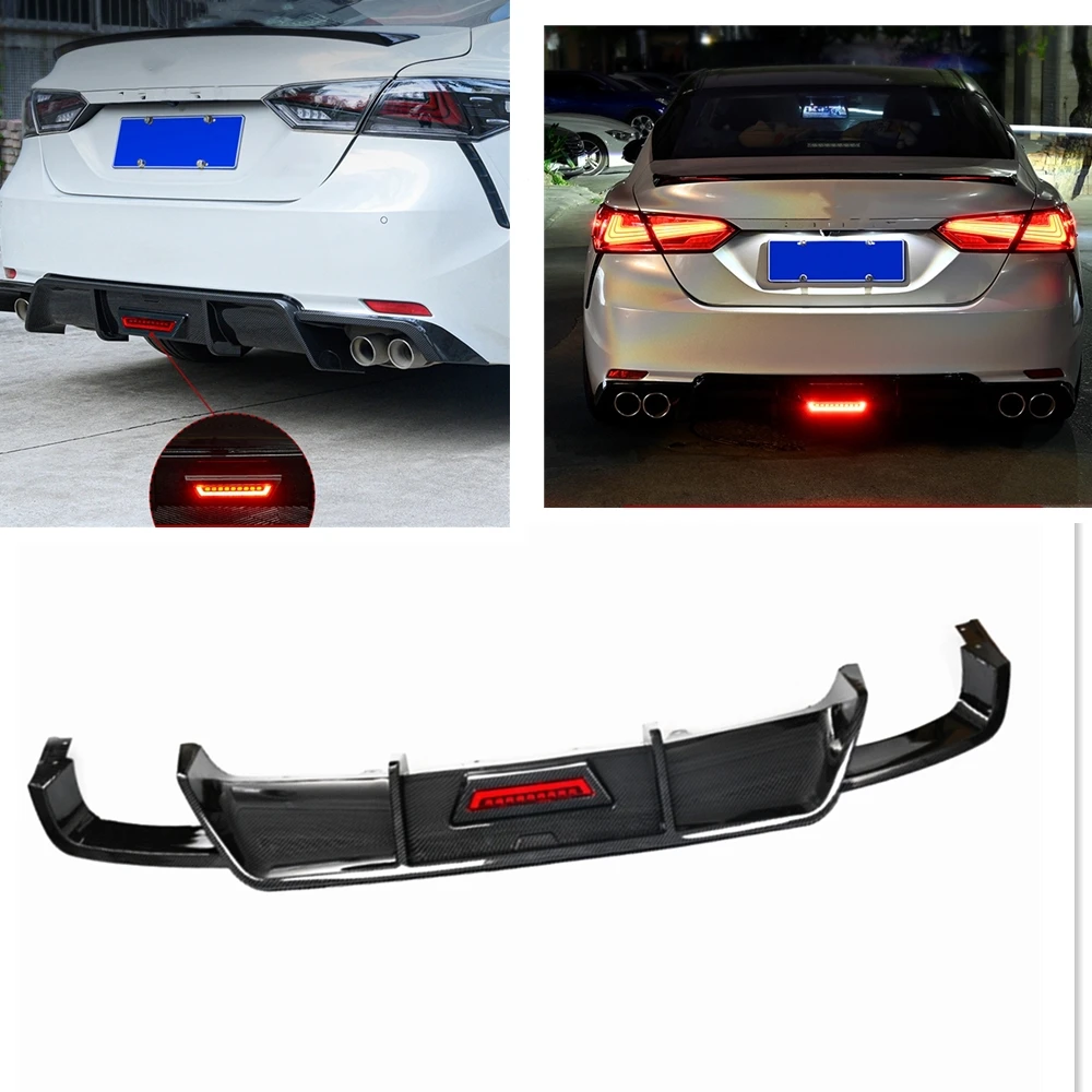 

For TOYOTA Camry 8th Sport SE XSE 2018-2023 Rear Bumper Diffuser Lip W/ LED Lamp Carbon Fiber Look/Gloss Black Body Splitter Kit