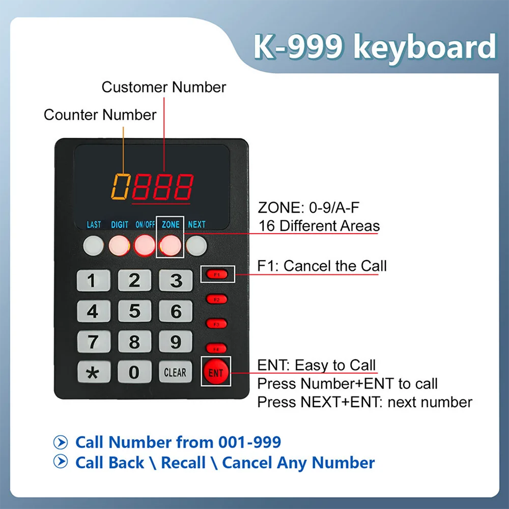 KOQI Queue System Wireless Calling System 2 Counter Keypad 1 Display Screen for Queuing