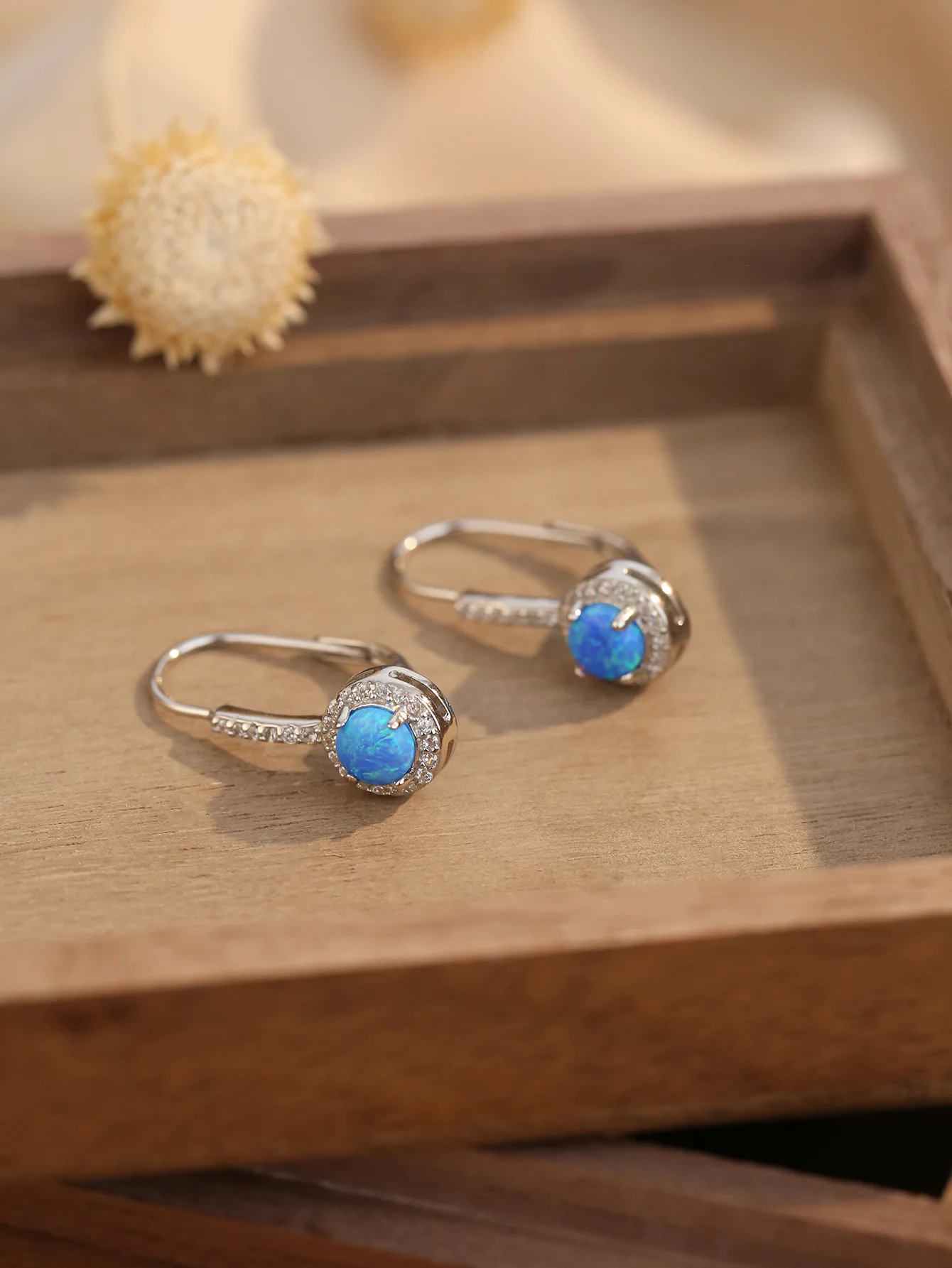 Retro Sterling 925 Silver and Blue Opal Earrings with Shining Zircon, Exquisite Elegant Style for Attending Engagement or Party