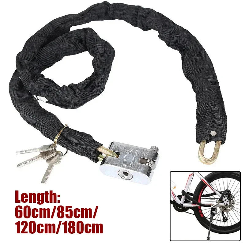 60cm/85cm/120cm/180cm Bike Chain Lock Safe Metal Anti-Theft Heavy Duty w/key Security Reinforce Cycling Bicycle Lock Accessories