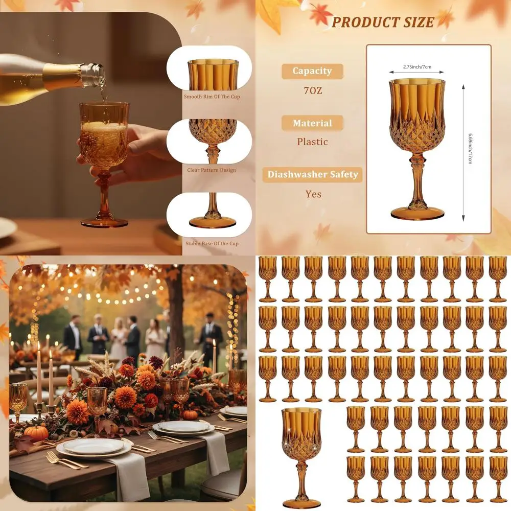 

Set of 48 7oz Amber Plastic Wine Glasses, Unbreakable Champagne Flutes for Weddings and Parties