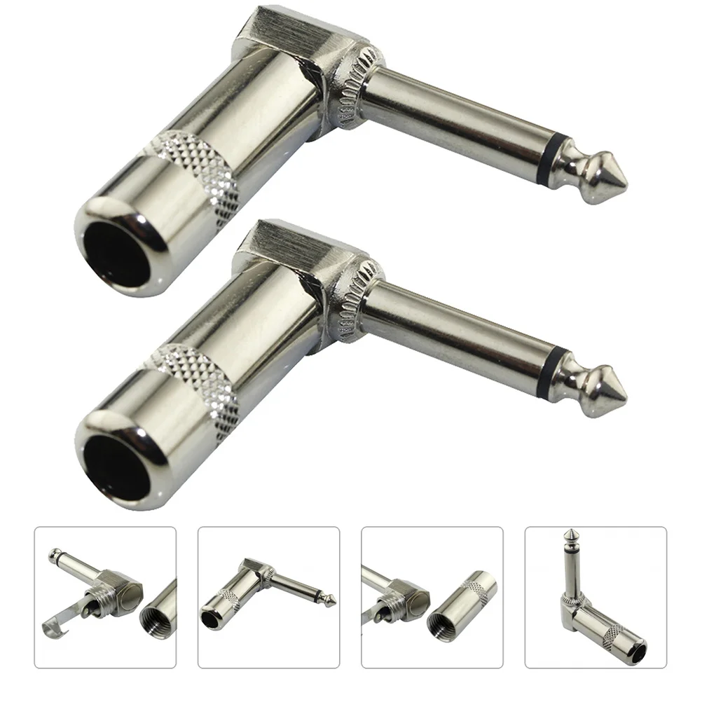 

2Pcs Electric Guitar Connection Wire Plug 6.35 Mono Nickel-Plated Metal Elbow Multi-Purpose Guitar Connecting Plug