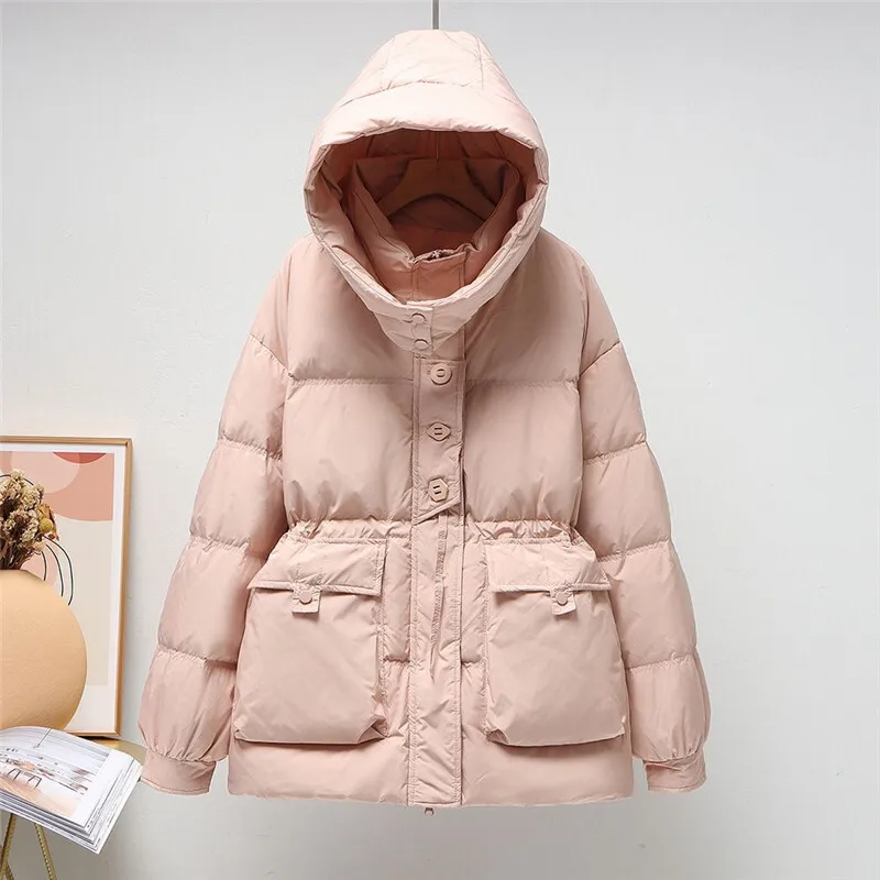 Fashion thick Warm Down padded jacket women short Parkas 2025 new winter loose hooded waist cotton Clothes Female outerwear T805