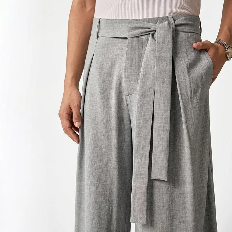 KIDWHXR Herrenhose, locker geschnitten, mittelhoher Bund, atmungsaktiv, Vintage-Plisseehose, gerade geschnitten, mit Kordelzug, Business Casual Herrenhose – Detail 10