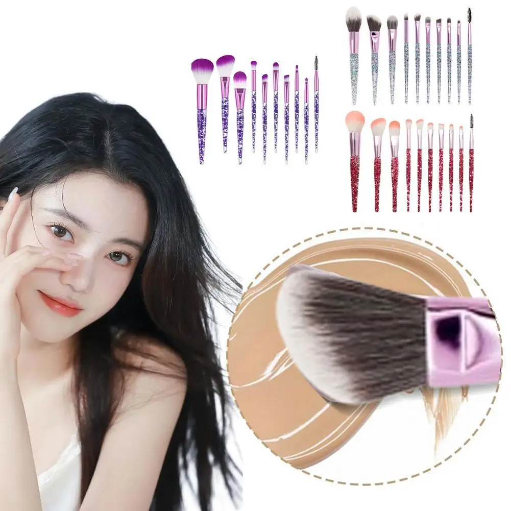 

10Pcs Profession Makeup Brushes Set Eye Details Brushes Set With Crystal Handle Eyeshadow Foundation Blending Makeup Brushes